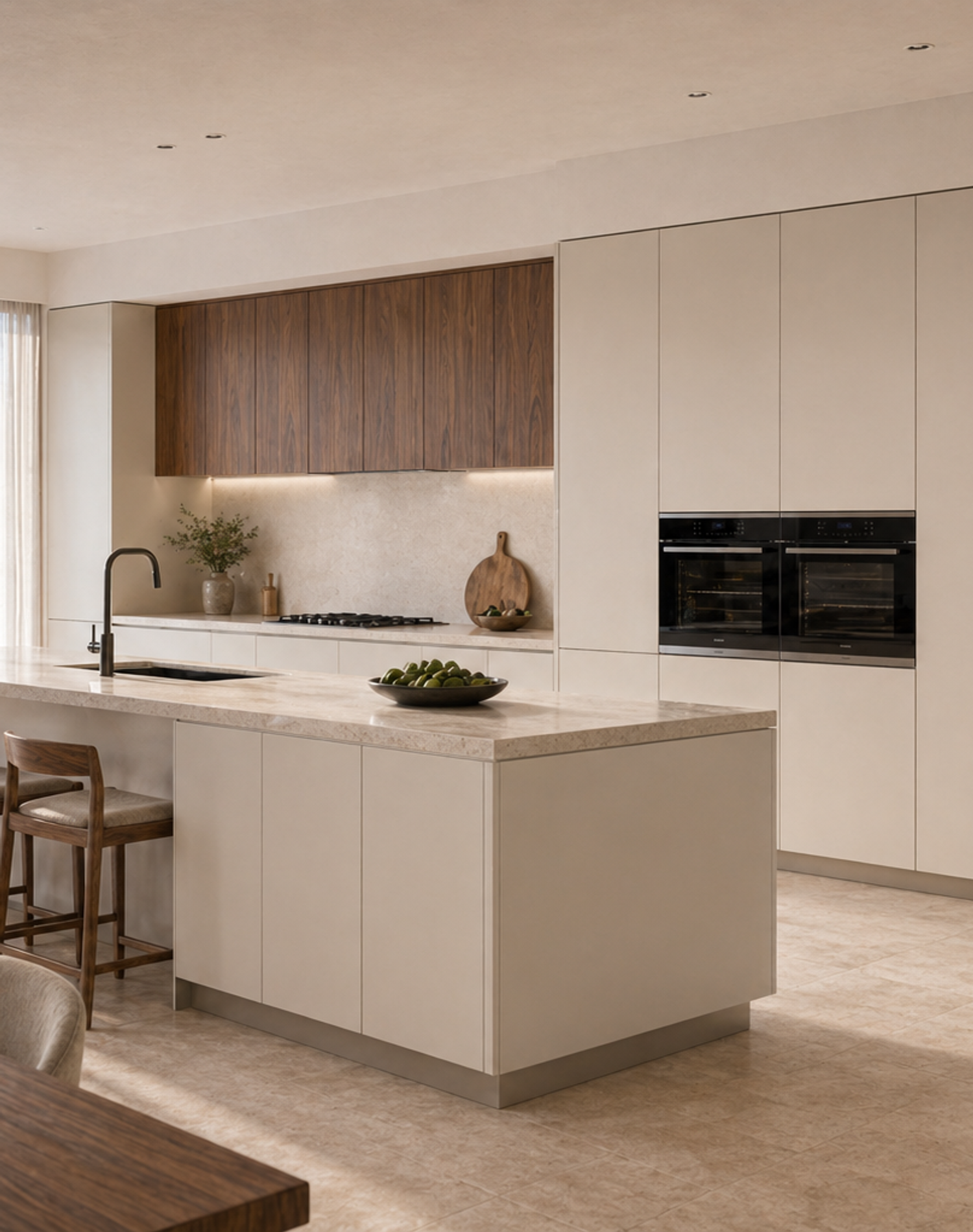 Fadior Dream Home Kitchen Suite with Frameless Pearl Utility Spine — interior room context showing cabinet integration