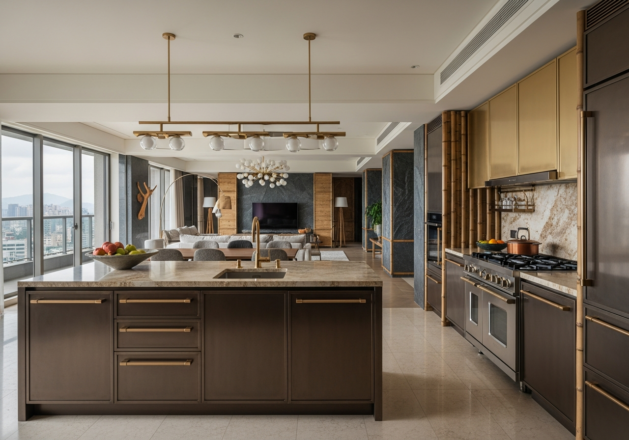 Fadior Taipei Xinyi Apartment — open-plan living and kitchen integration