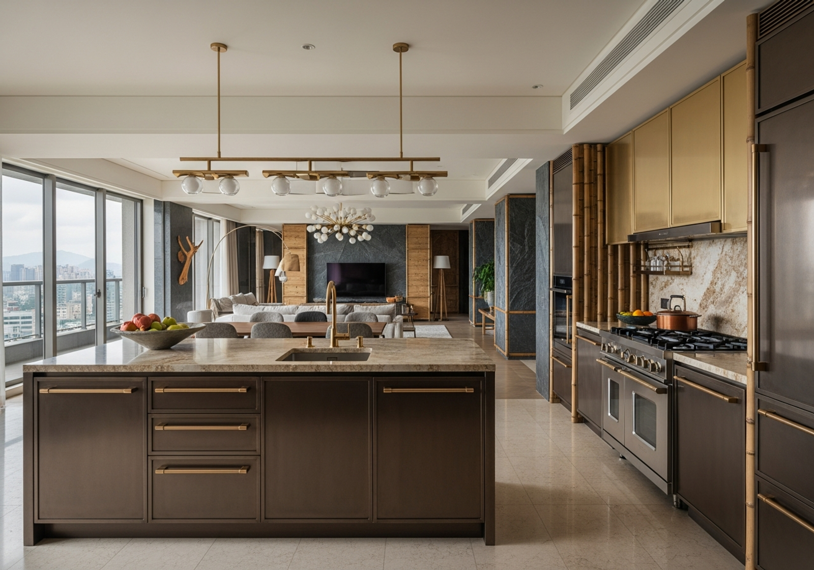 Fadior Taipei Xinyi Apartment — open-plan living and kitchen integration