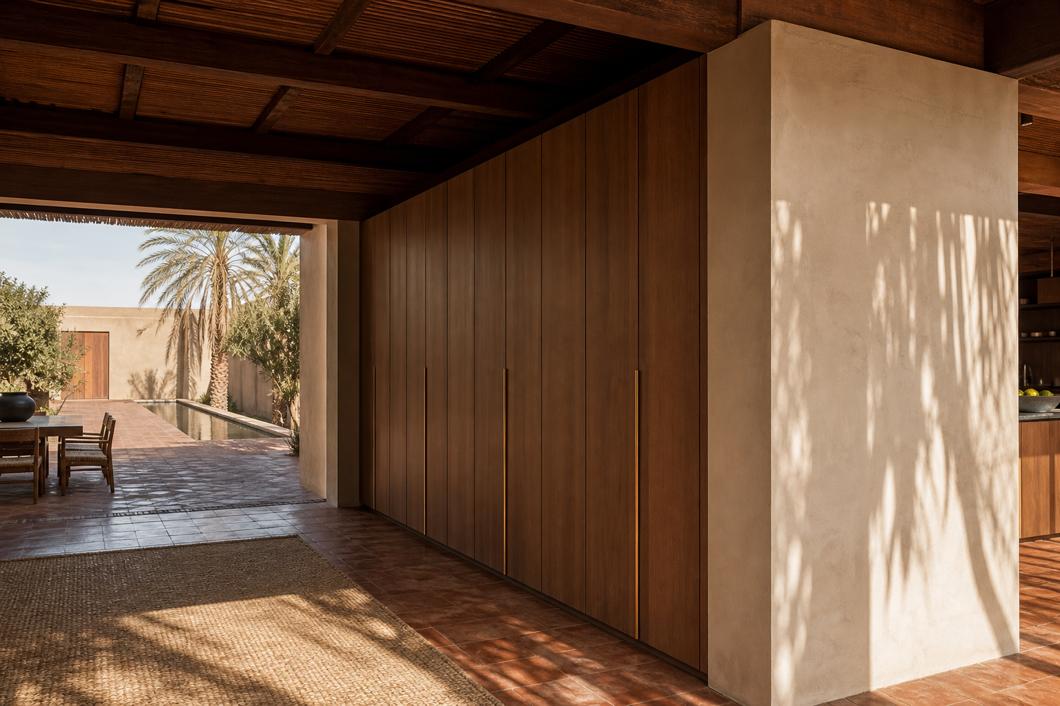 Fadior Elementum Wardrobe Suite with Courtyard Panel Dressing Portal — interior room context showing cabinet integration