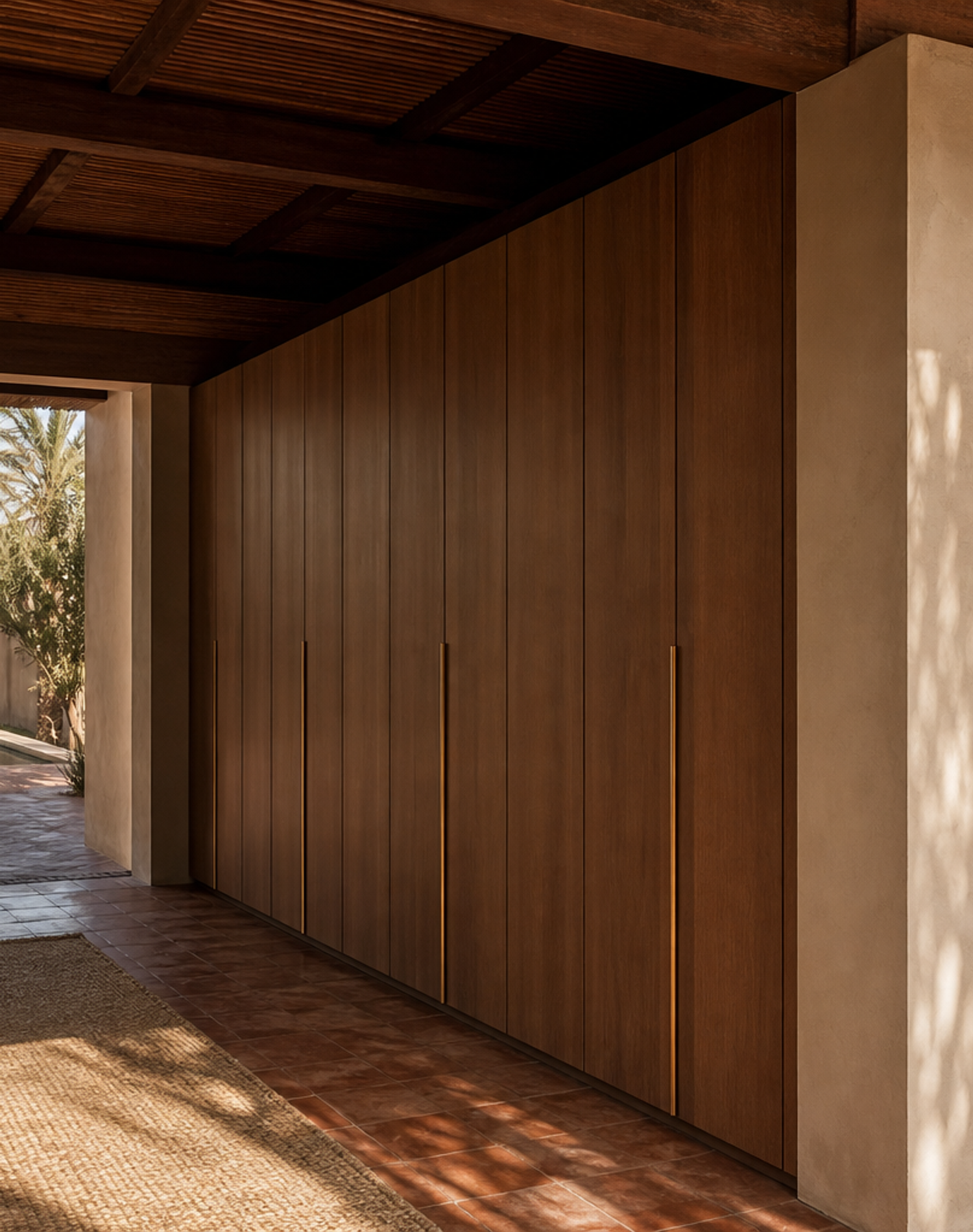 Fadior Elementum Wardrobe Suite with Courtyard Panel Dressing Portal — interior room context showing cabinet integration