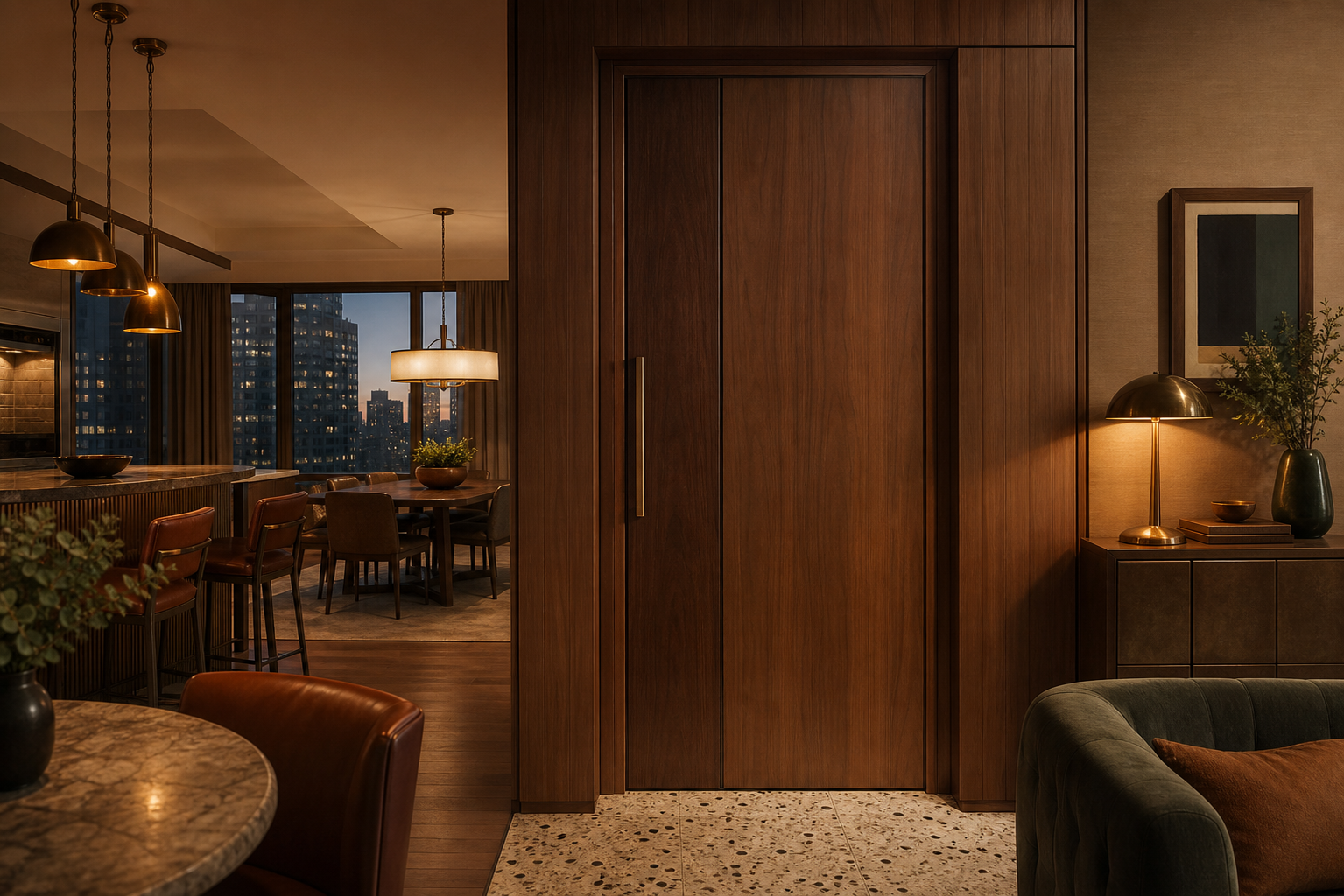 Fadior Silhouette Interior Door Suite with Tonal Flush Passage — lifestyle setting with natural light and residential styling