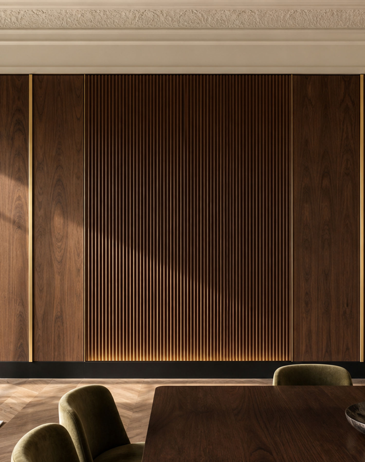Fadior Miroir Wall Panel Suite with Cove Acoustic Ribbon — lifestyle setting with natural light and residential styling