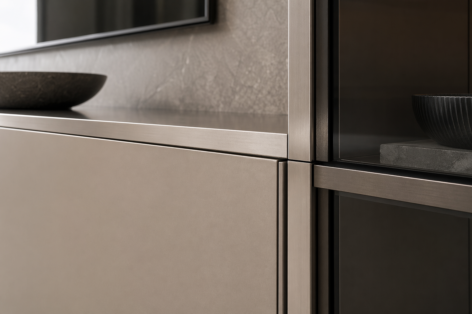 Fadior Essence Living Room Suite — close-up of stainless steel finish and hardware detail