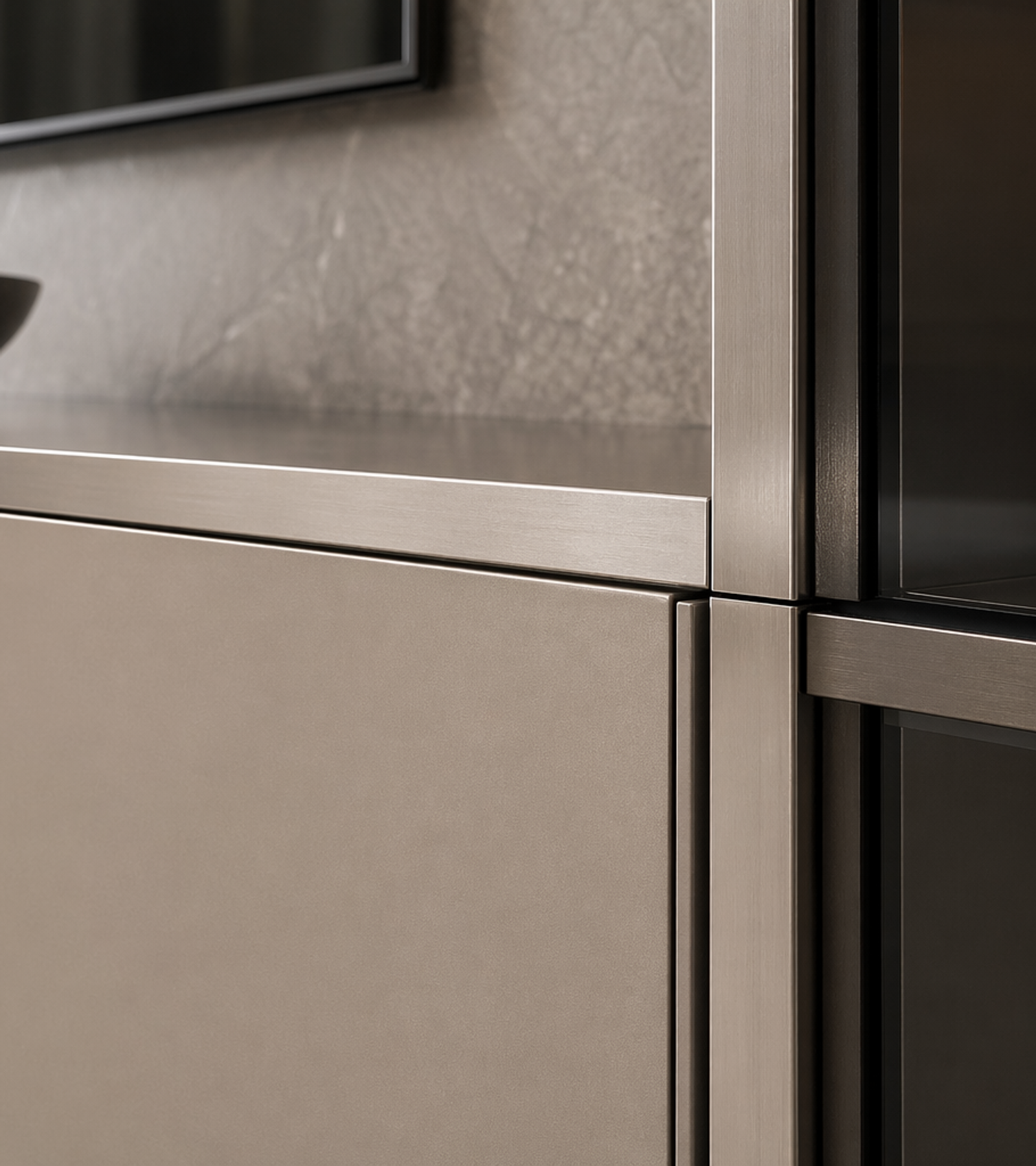 Fadior Essence Living Room Suite — close-up of stainless steel finish and hardware detail