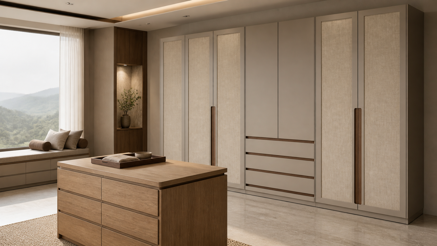 Suite de Armario Onyx con Pasaje de Relojes en Roble estudio de adaptación