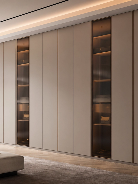 Fadior Lumiere Wardrobe Suite with Soft Glow Dressing Gallery — 304 stainless steel wardrobe system, front view