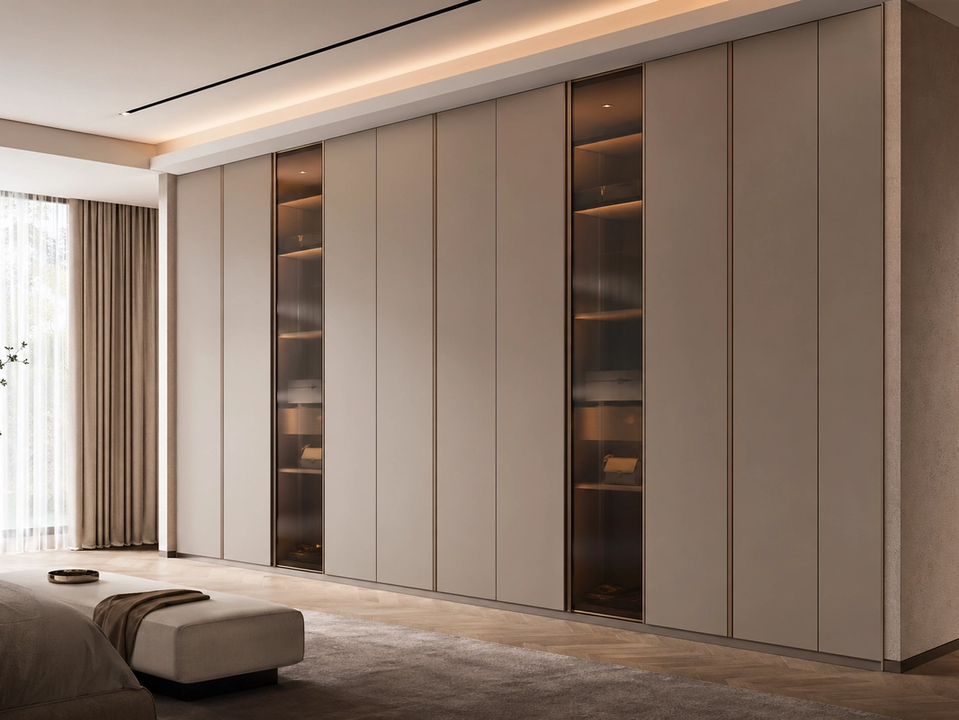 Fadior Lumiere Wardrobe Suite with Soft Glow Dressing Gallery — 304 stainless steel wardrobe system, front view