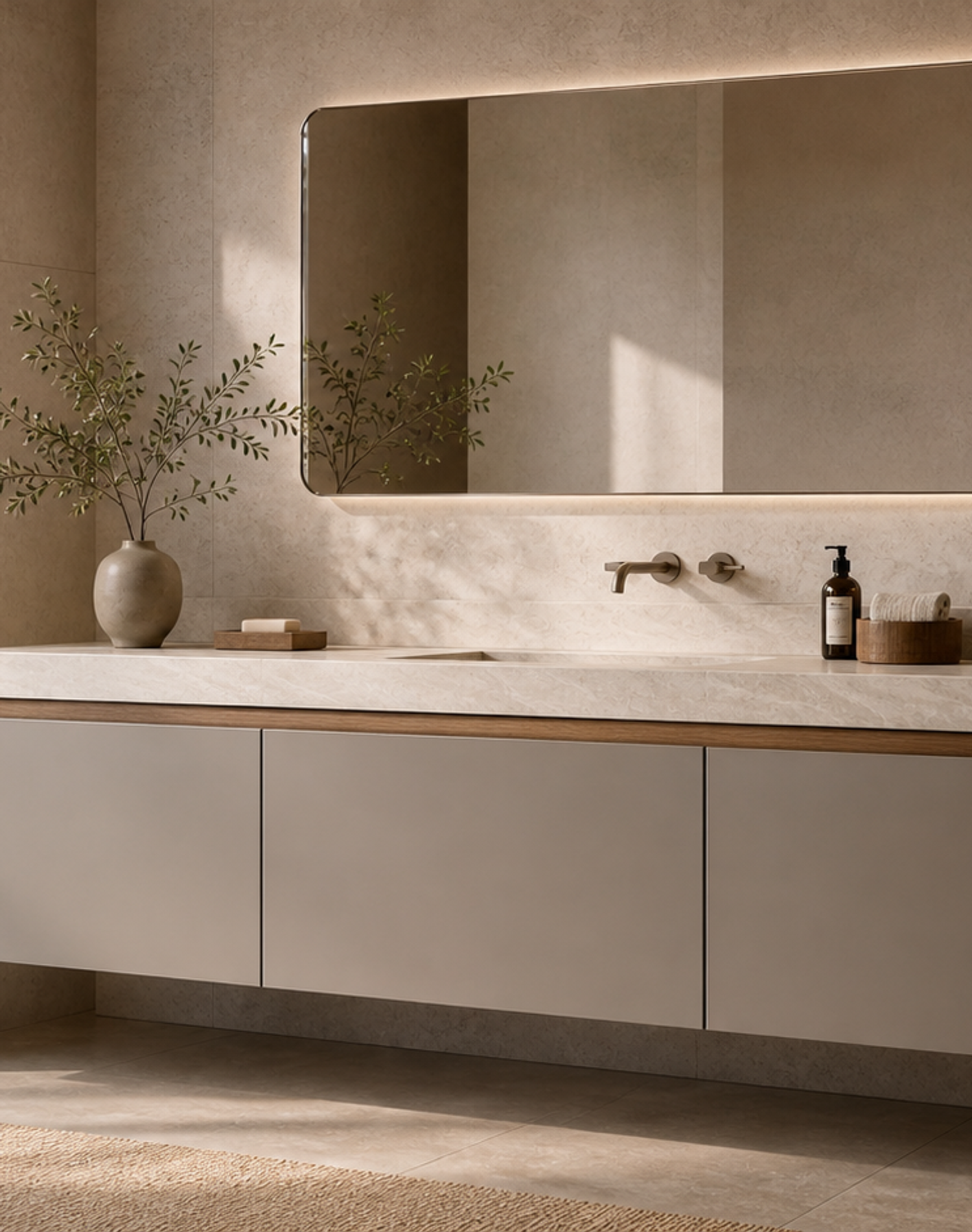 Suite de Baño y Tocador Verve con Atelier de Lavabo Quartz Veil estudio de adaptación