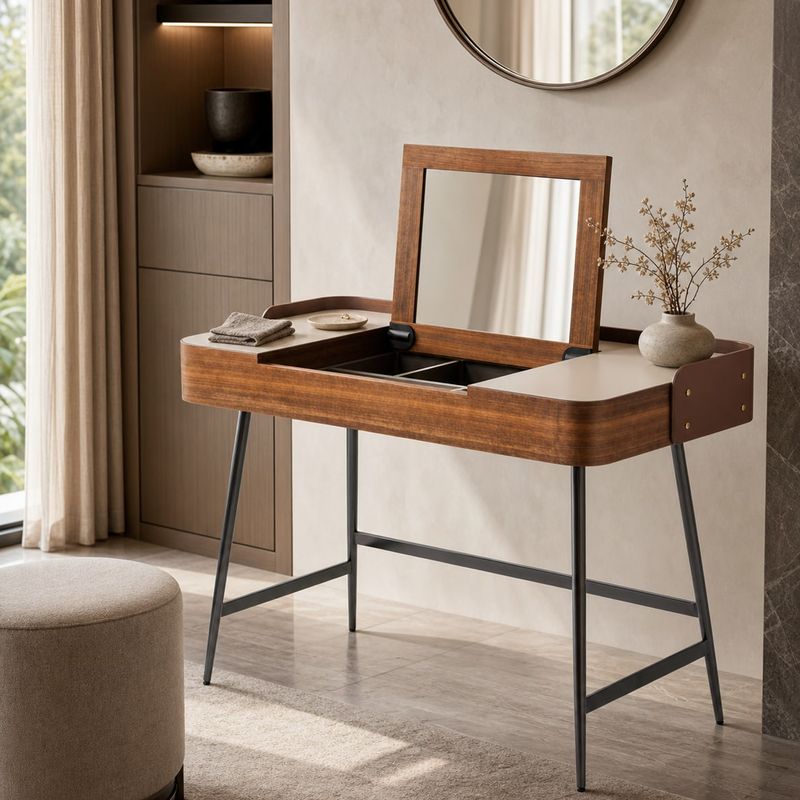 Leather-Accent Dressing Table (Microfiber saddle leather) styled in a FADIOR HOME interior setting