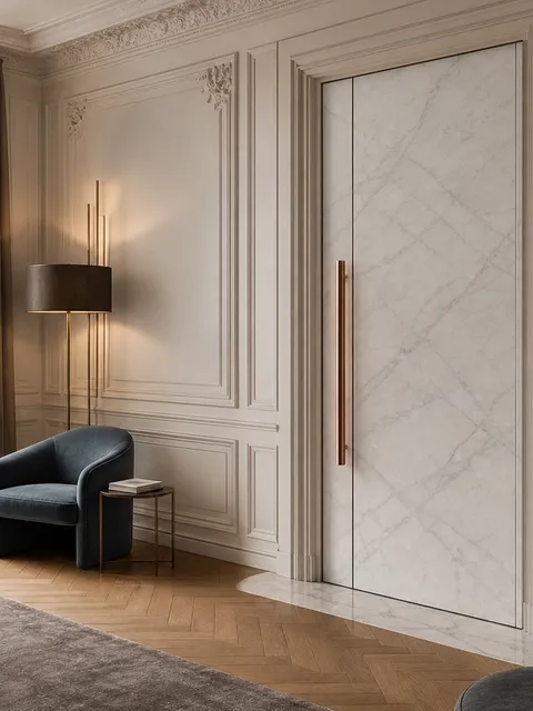 Suite de Puertas Interiores Silhouette con Losa de Paso Panel Carrara