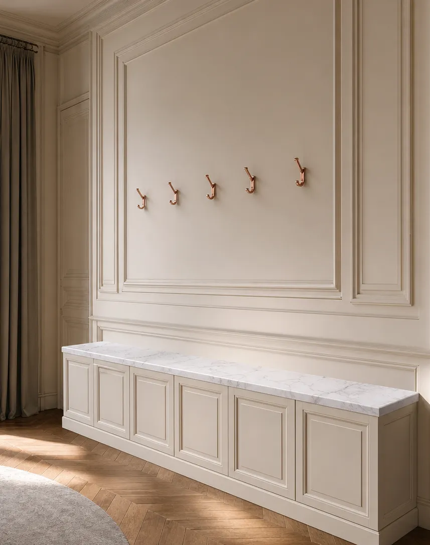Conjunto de Entrada Savile con Banco Valet de Mármol Keydrop perspectiva interior