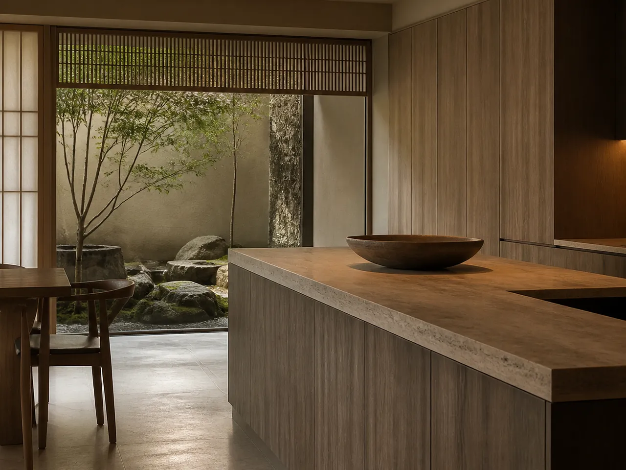 Kitchen atmosphere: a cypress and clay villa kitchen frames a calm EuroCucina decision conversation for GCC buyers. — 304 stainless steel cabinetry editorial by Fadior