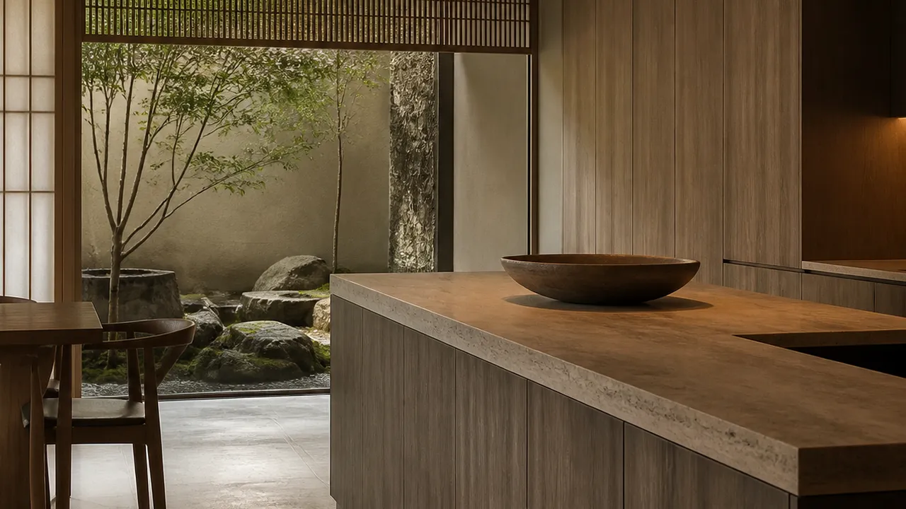 Kitchen atmosphere: a cypress and clay villa kitchen frames a calm EuroCucina decision conversation for GCC buyers.