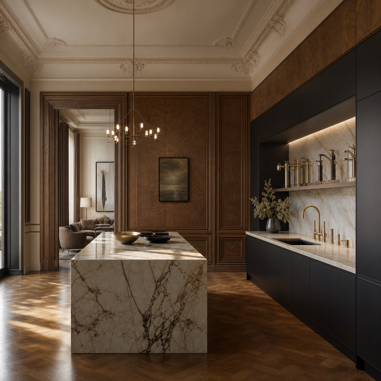 Conjunto de cocina Silkstone con galería de herrajes de lavaplatos Spa vista principal
