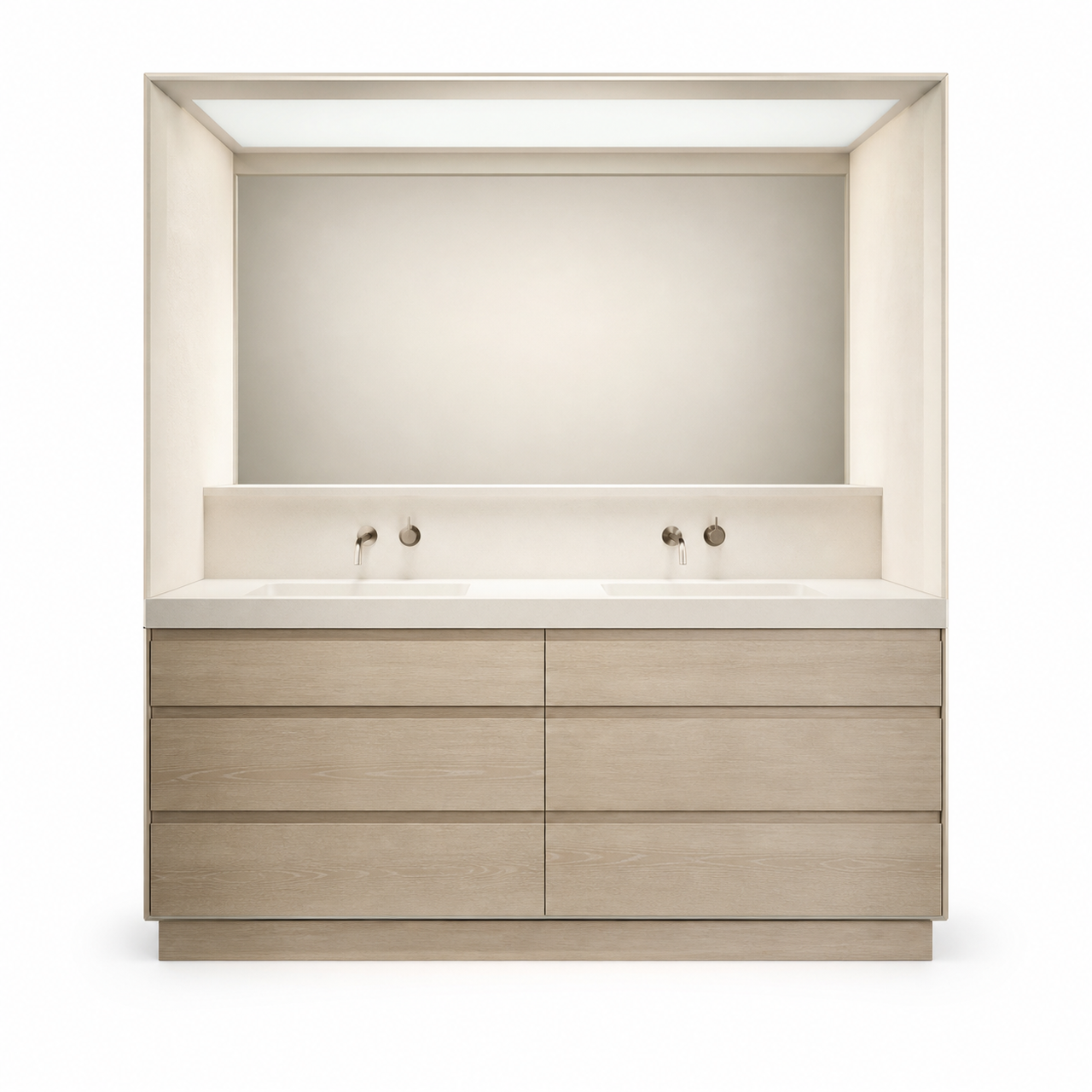 Fadior Nacre Bath and Vanity Suite with Oyster Skylight Wash Plinth — 304 stainless steel bath and vanity system, front view