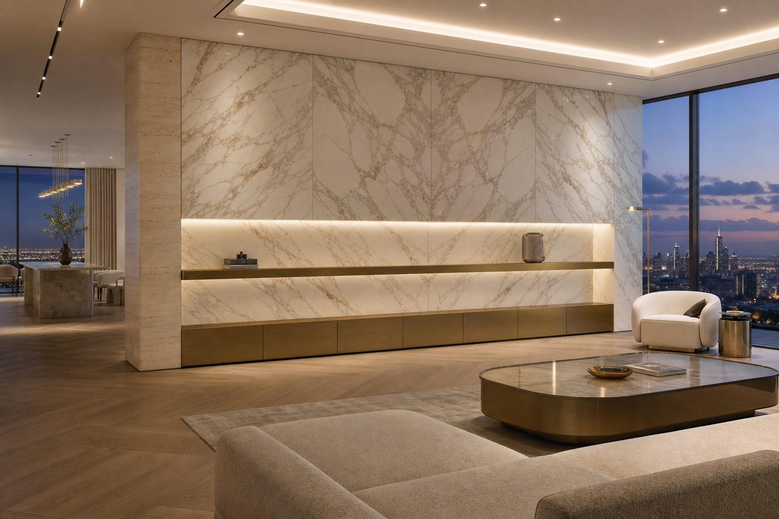Fadior Zenith Spectral Bronze Media Wall — interior room context showing cabinet integration