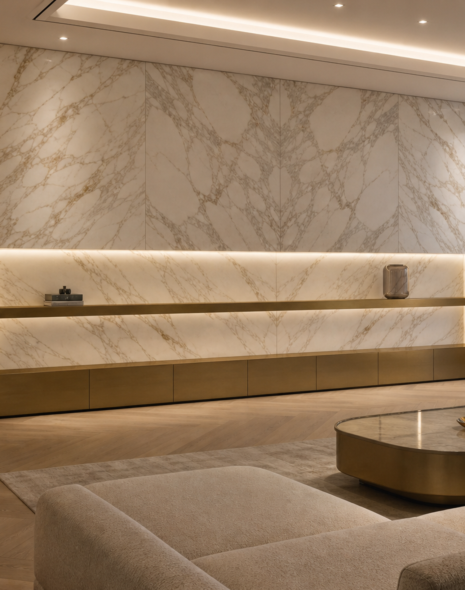 Fadior Zenith Spectral Bronze Media Wall — interior room context showing cabinet integration