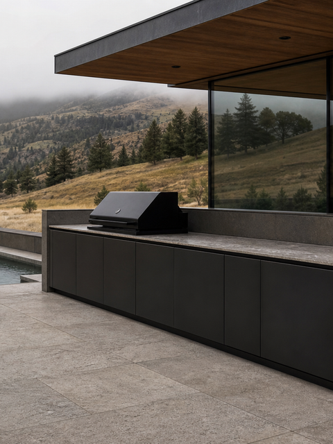 Fadior Horizon Outdoor Kitchen Suite with Charcoal Parapet Serving Run — 304 stainless steel outdoor kitchen system,
