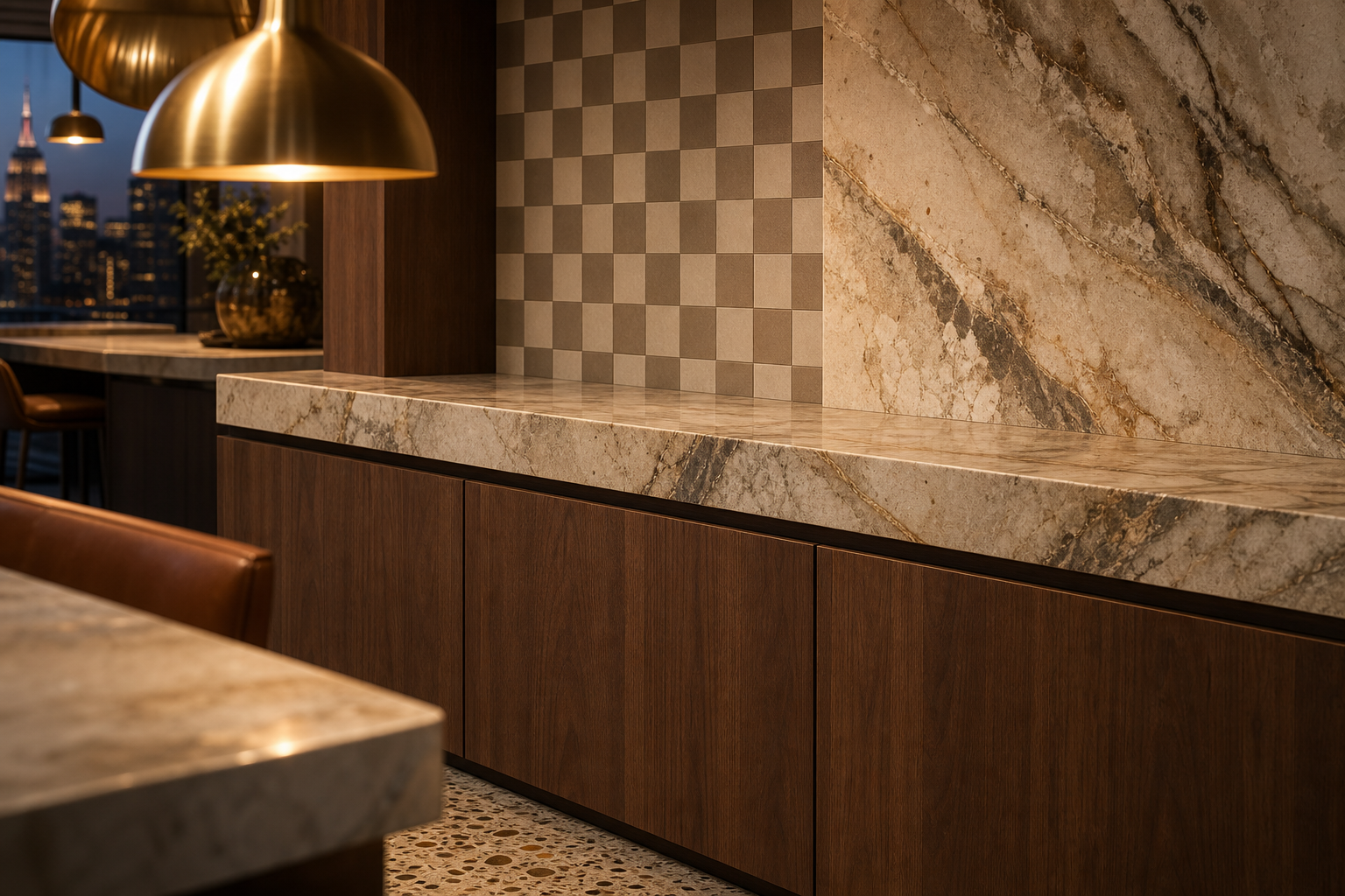 Fadior Terrena Kitchen Suite with Full-Depth Vein Chef Wall — close-up of stainless steel finish and hardware detail