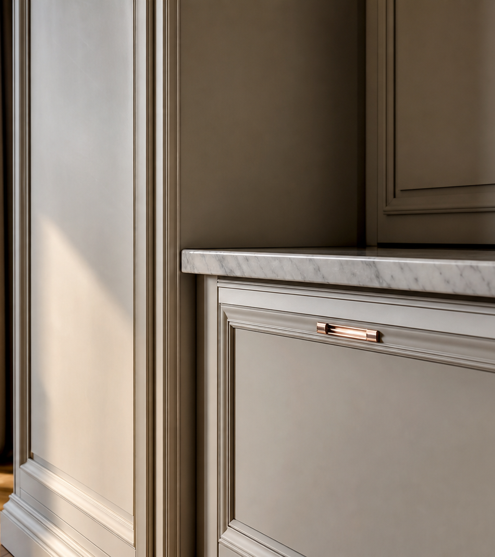 Fadior Continuum Kitchen Suite with Boiserie Appliance Hearth — close-up of stainless steel finish and hardware detail