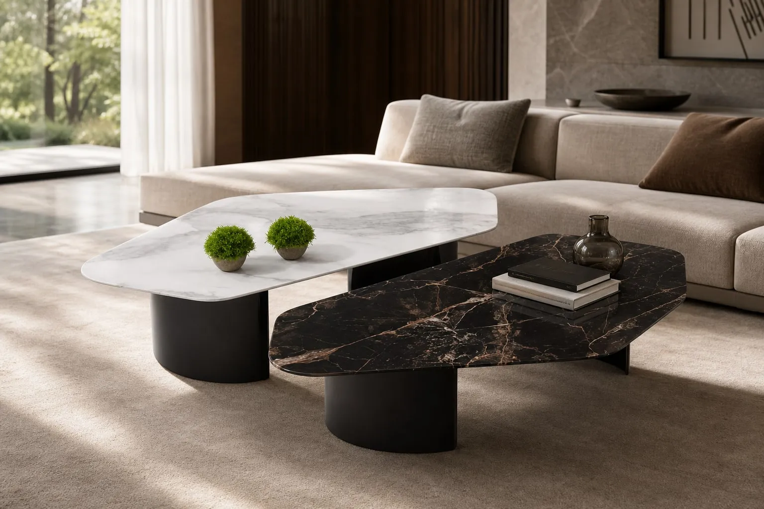 Marble-Effect 304 Stainless Steel Coffee Table