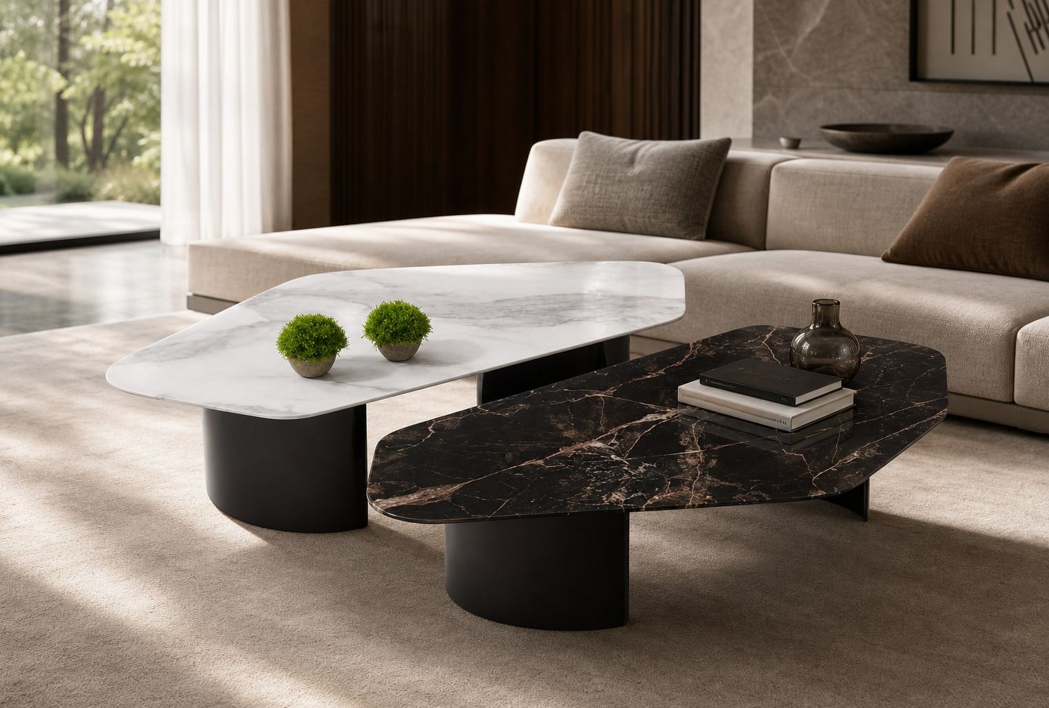 Stone-Top Coffee Table styled in a FADIOR HOME interior setting