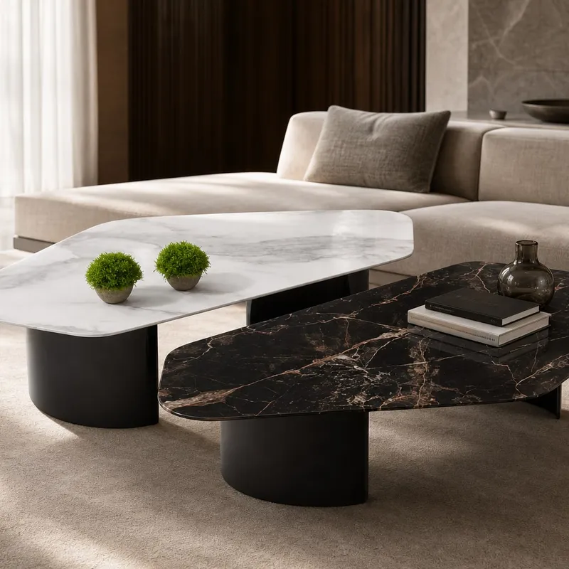Marble-Effect 304 Stainless Steel Coffee Table