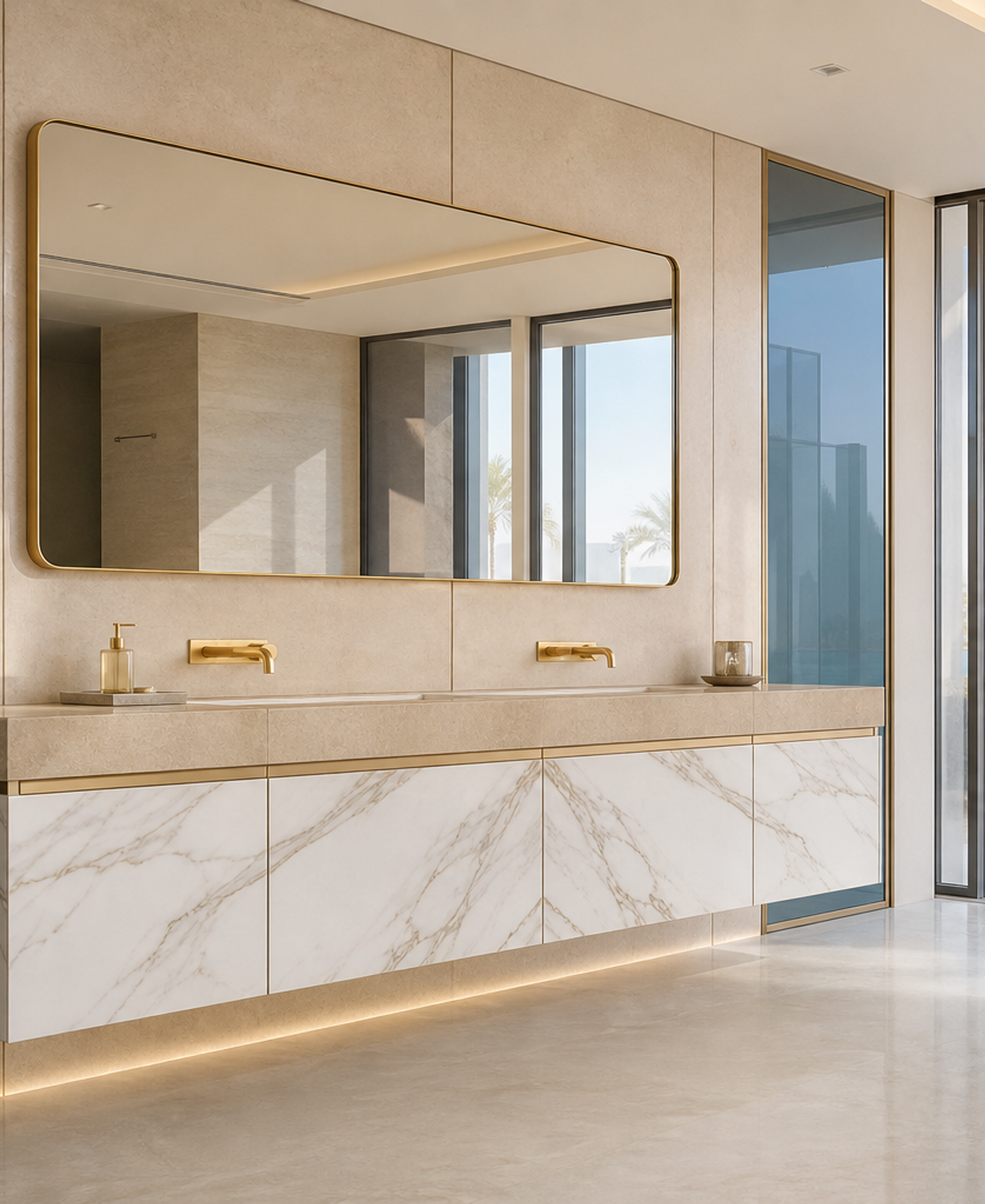 Fadior Voyage Bath Calacatta Basin Gallery — 304 stainless steel bath and vanity system, front view