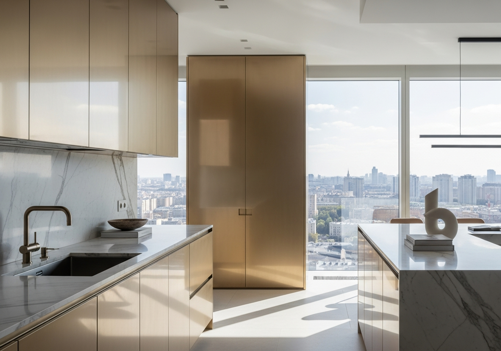 Fadior Moscow City Penthouse — living space with panoramic city view