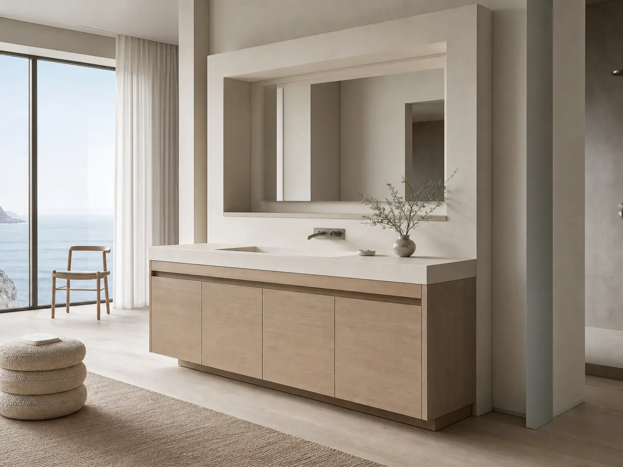 Fadior Voyage Bath Vanity Suite with Foundry Pull Wash Console - waterproof 304 stainless steel bath vanity with mirror storage, moisture-resistant finishes, and grooming storage