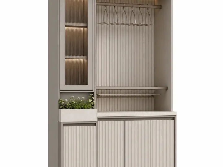 Fadior Dusk Balcony Suite with Reeded Linen Drying Hutch — 304 stainless steel balcony system, front view