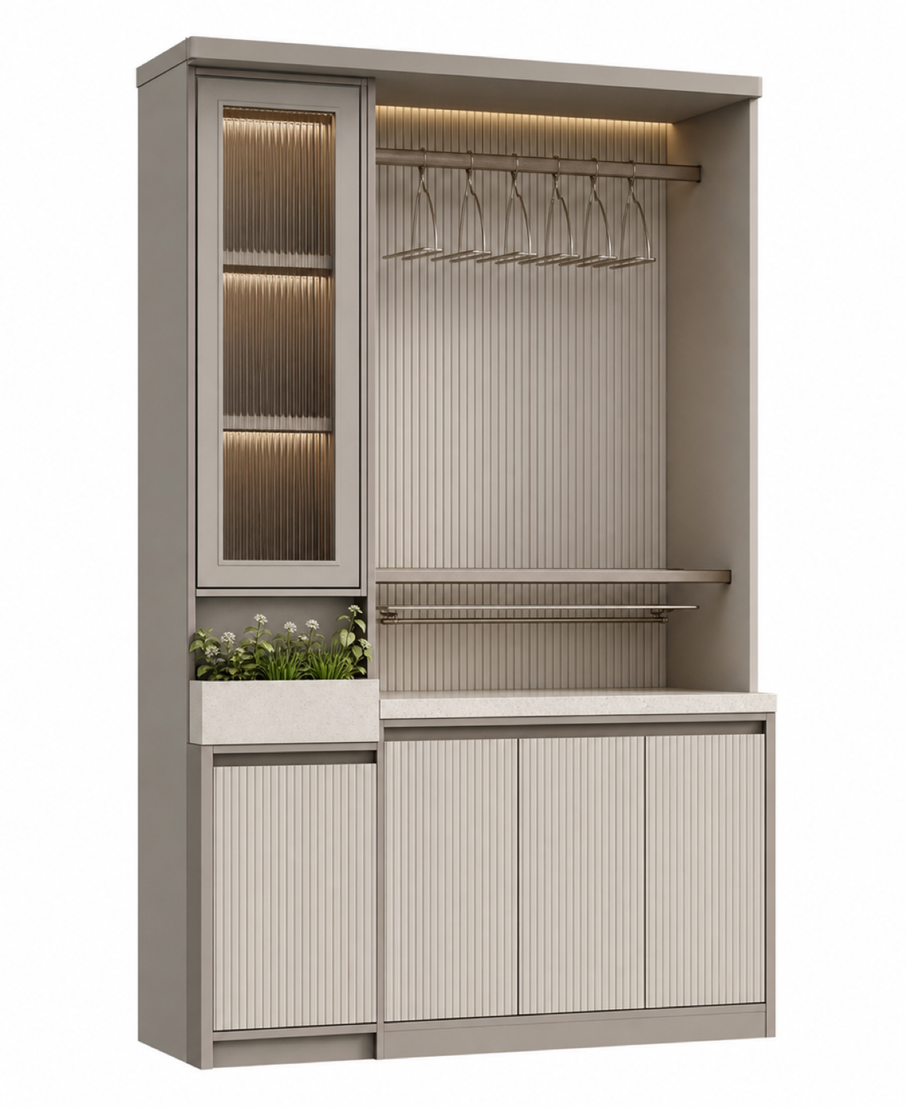 Fadior Dusk Balcony Suite with Reeded Linen Drying Hutch — 304 stainless steel balcony system, front view