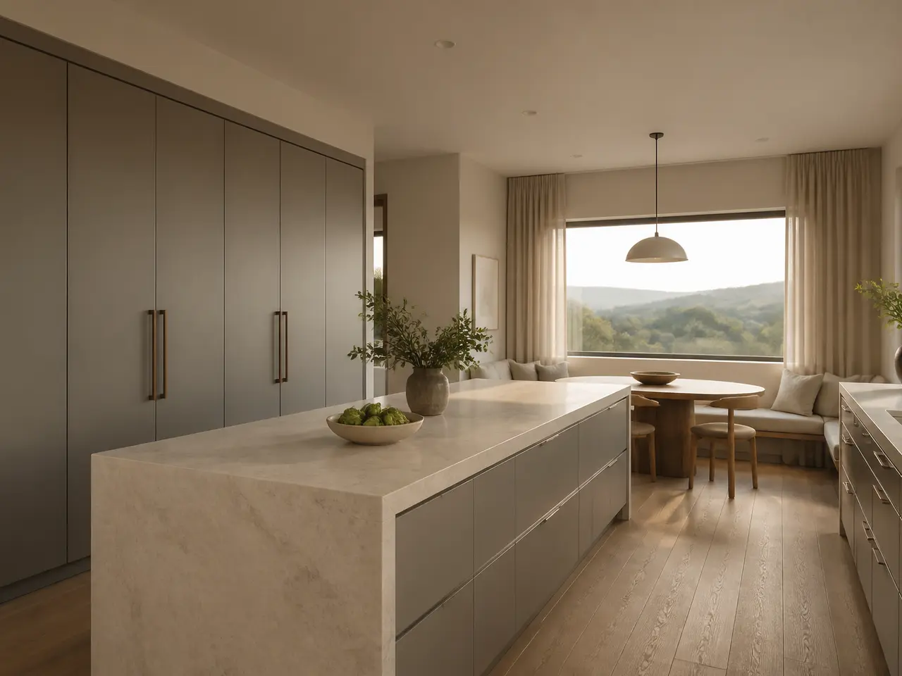 Fadior Silkstone Kitchen Suite with Flush Pantry Axis — 304 stainless steel kitchen system, front view