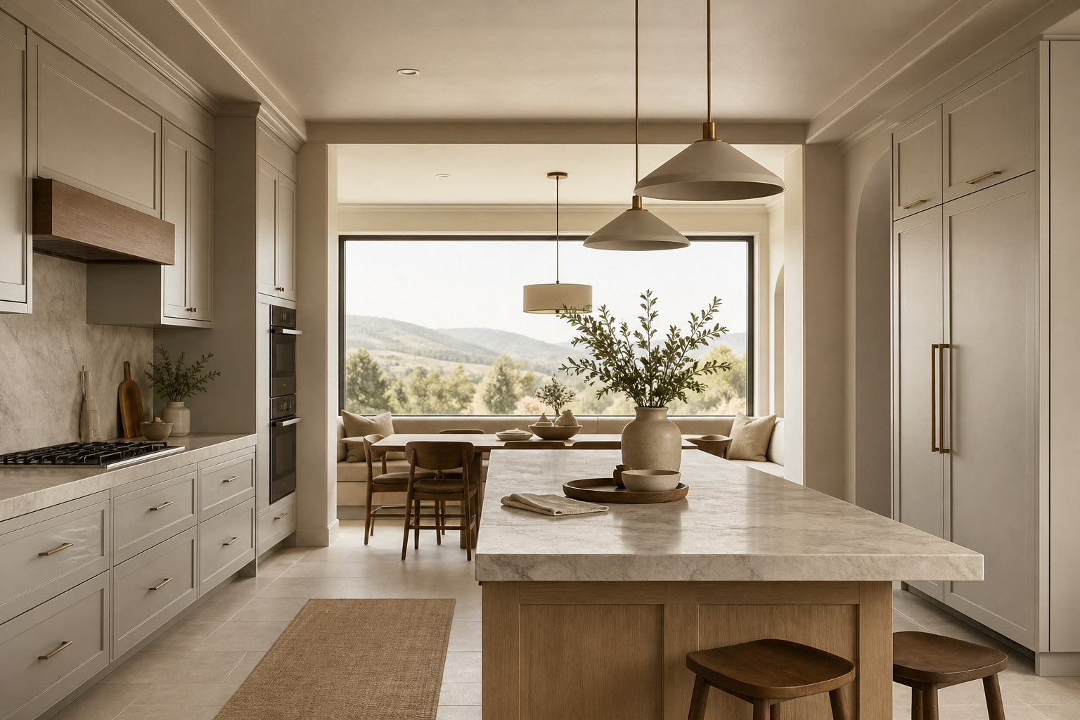 Balanced kitchen decision scene contrasting clean cabinet-care surfaces and long-term body planning.