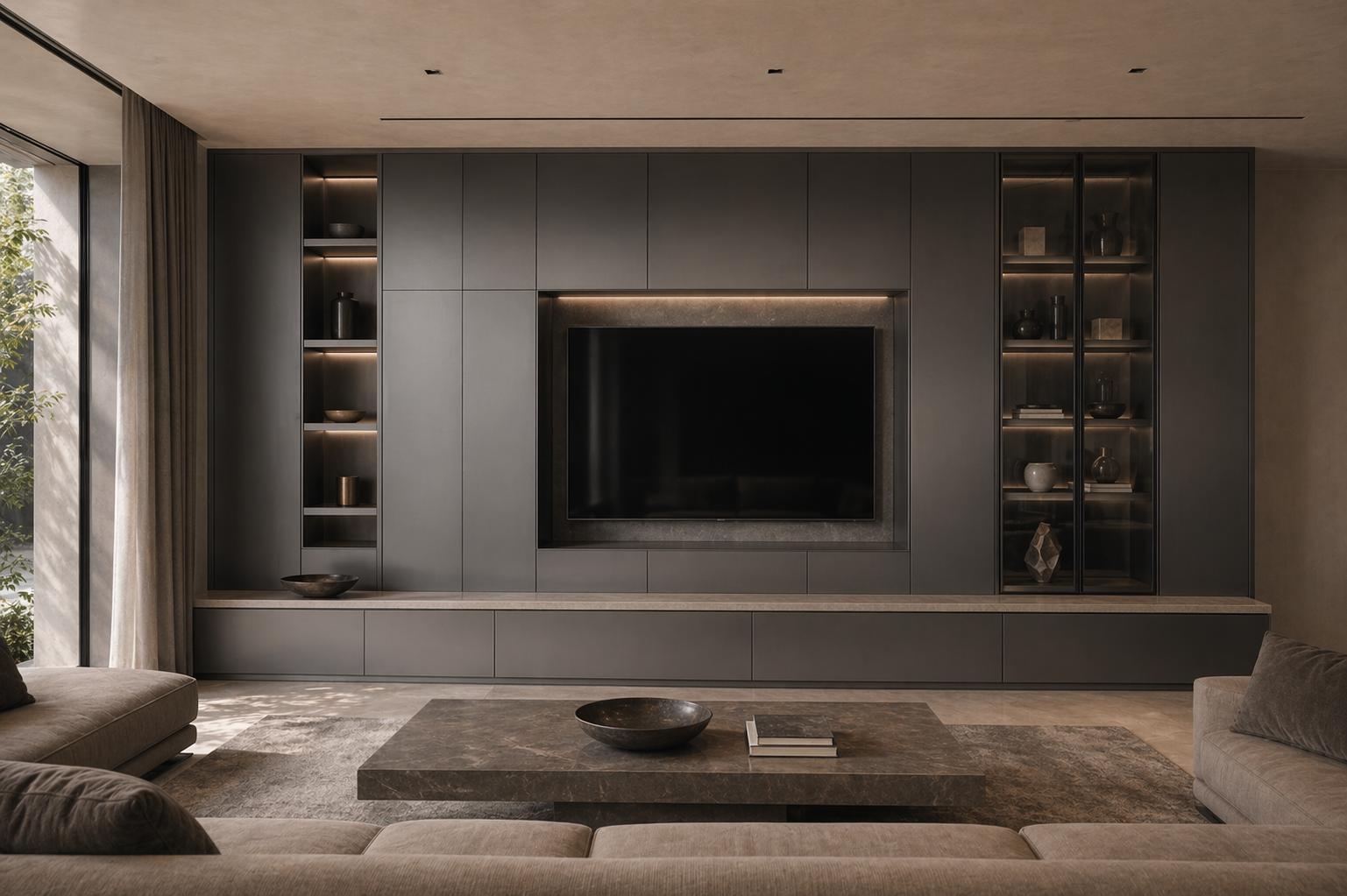 Fadior Essence Living Room Suite — interior room context showing cabinet integration