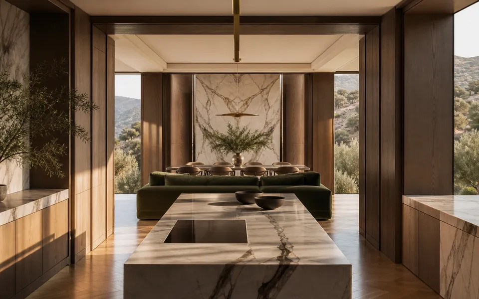 Villa de cocina de 450 m² en Atenas — proyecto Fadior con mobiliario en acero inoxidable 304