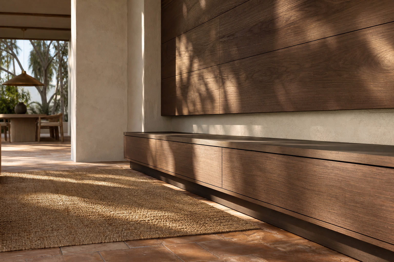 Fadior Veneto Living Room Suite with Lime Plaster Audio Plinth — close-up of stainless steel finish and hardware detail
