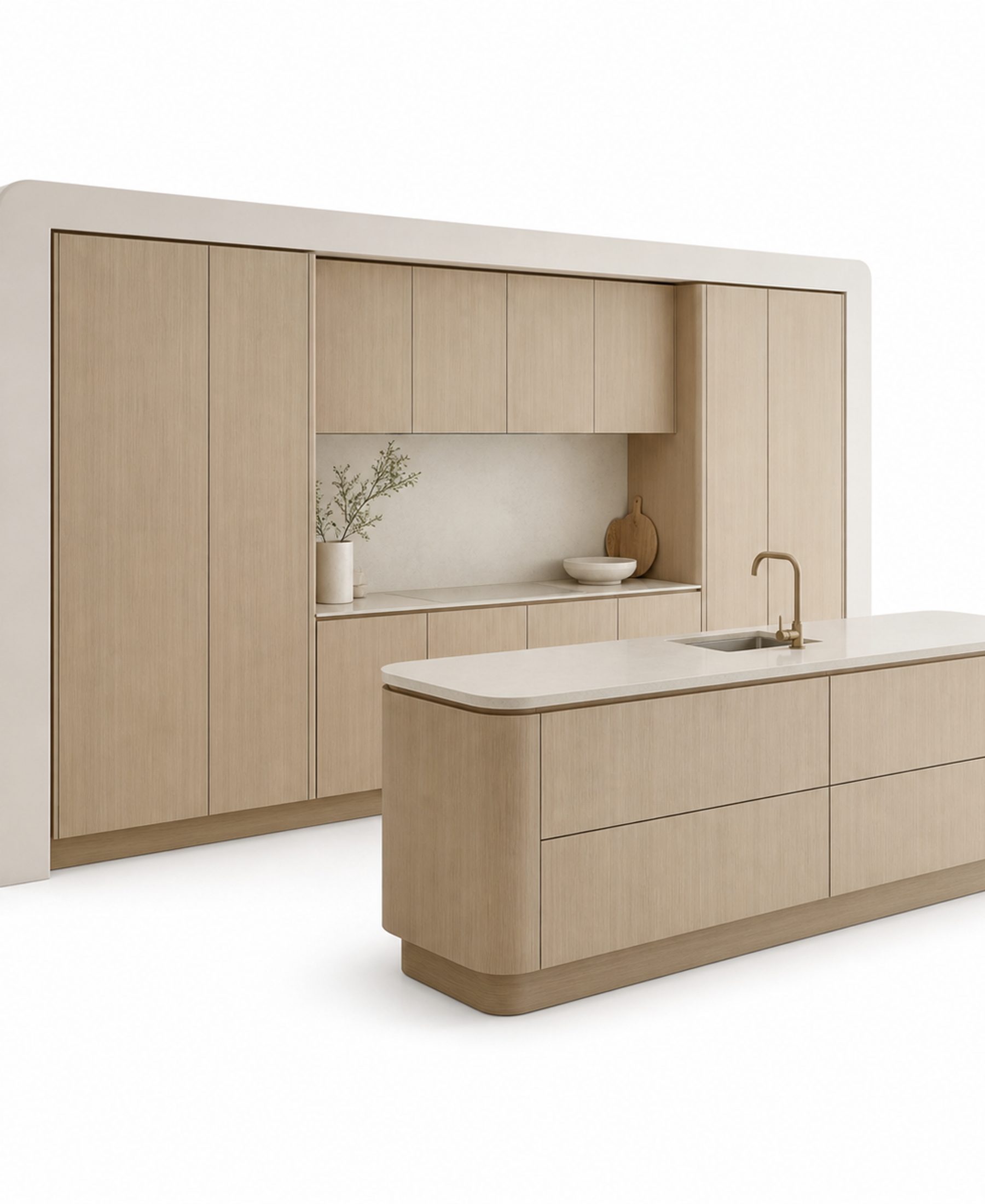 Fadior Pavilion Kitchen Suite with Linen Breakfast Prep Spine — 304 stainless steel kitchen system, front view