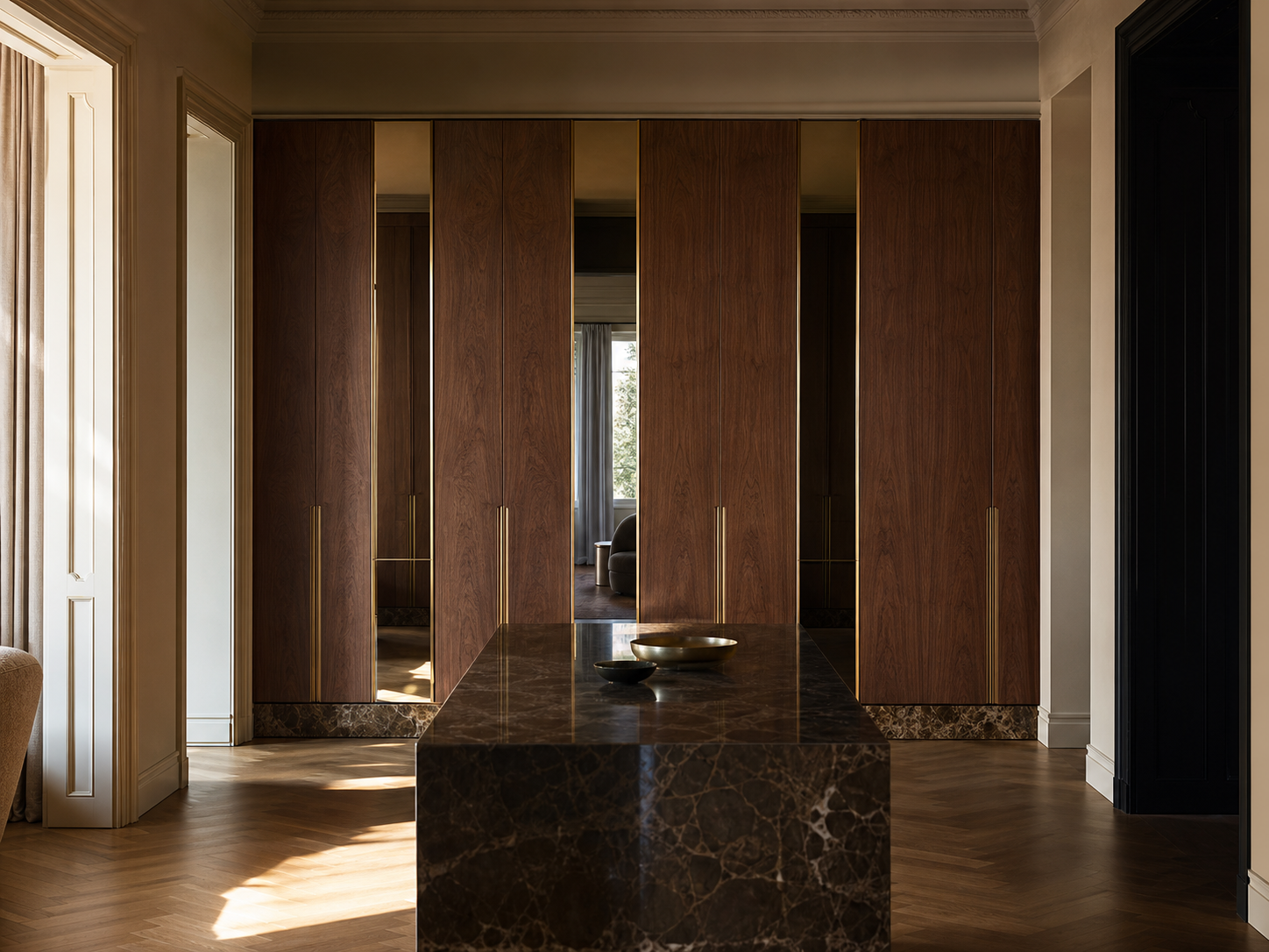Fadior Voyage Wardrobe Suite with Mirror Lit Dressing Run — interior room context showing cabinet integration