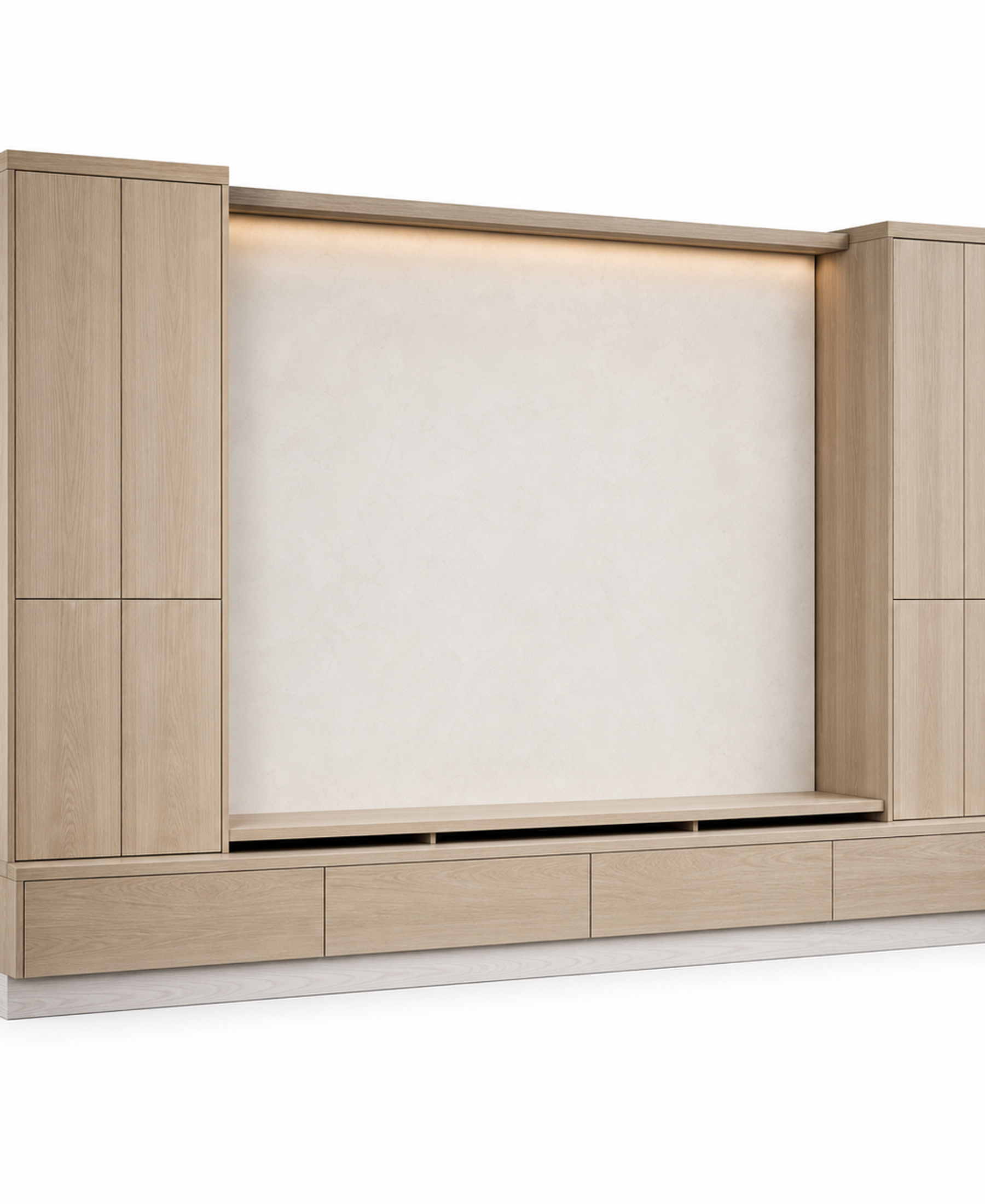 Fadior Patina Living Room Suite with Ribbon Ledge Audio Wall — 304 stainless steel living room system, front view