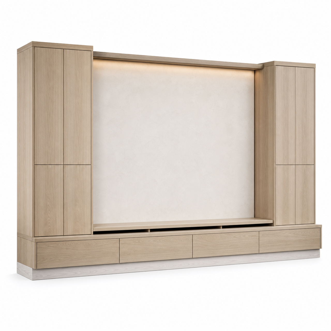 Fadior Patina Living Room Suite with Ribbon Ledge Audio Wall — 304 stainless steel living room system, front view