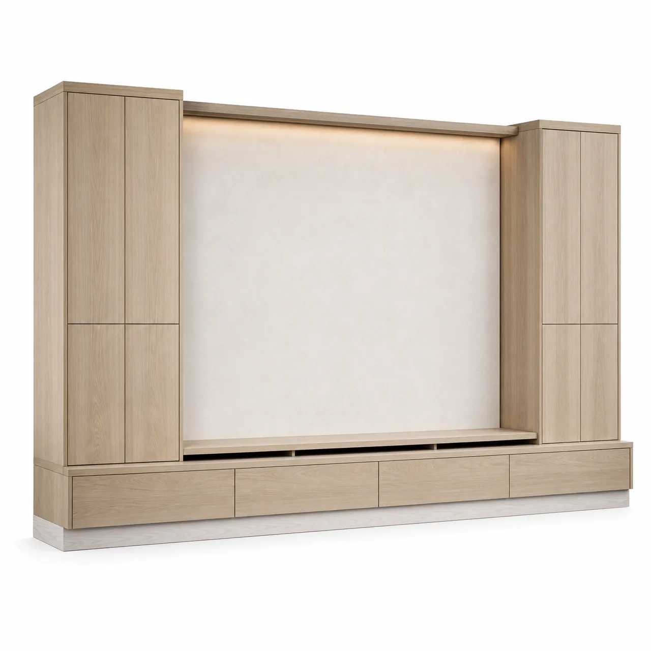 Fadior Patina Living Room Suite with Ribbon Ledge Audio Wall — 304 stainless steel living room system, front view
