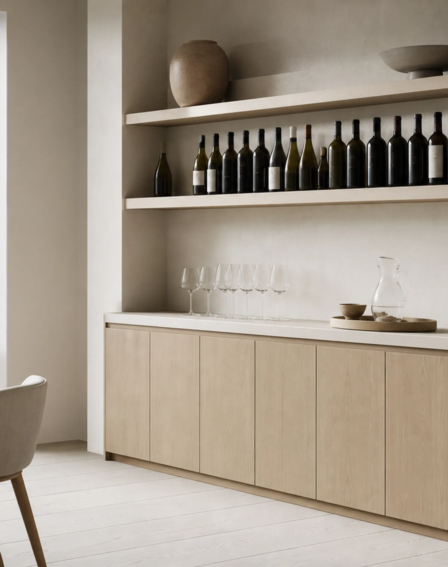 Armario de Vino Gloria con Salón de Botellas de Yeso Tiza estudio de adaptación