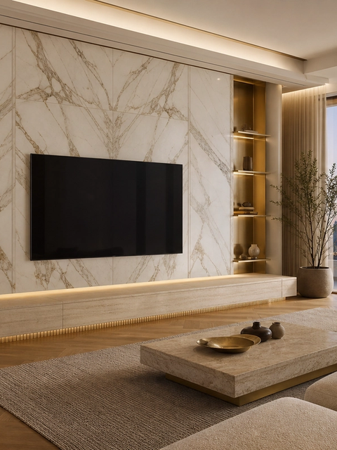 Fadior Silvan Living Room Suite with Limewash Listening Plinth — 304 stainless steel living room system, front view