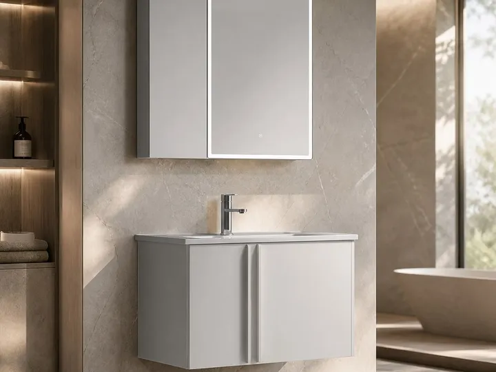 Mueble de baño con lavabo, puerta de metal y espejo inteligente 800×491×470 mm