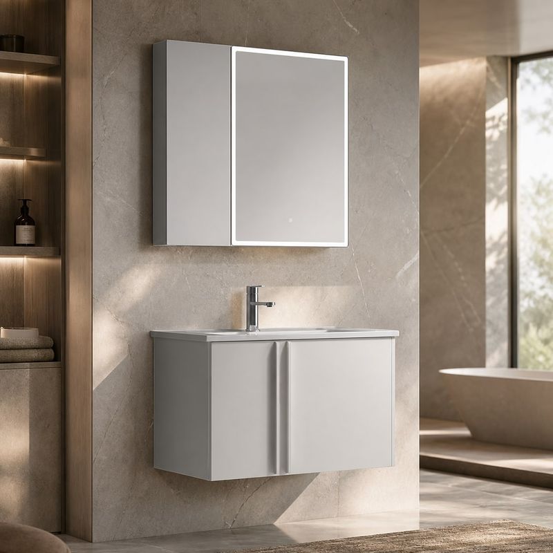 Bathroom Vanity Cabinet (BV-011) styled in a FADIOR HOME interior setting