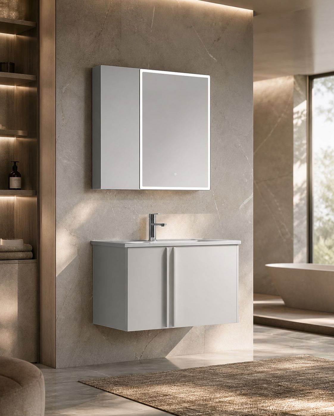 Bathroom Vanity Cabinet styled in a FADIOR HOME interior setting