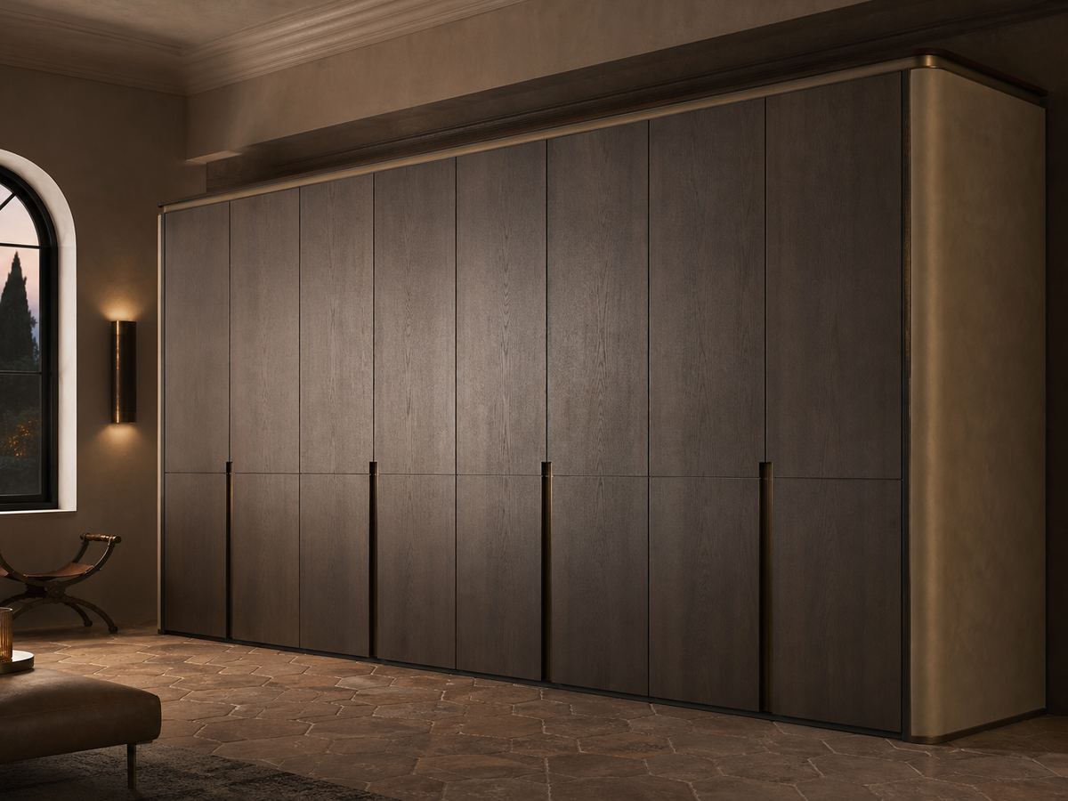 Fadior Voyage Wardrobe Suite with Floating Cedar Wardrobe Promenade — 304 stainless steel wardrobe system, front view