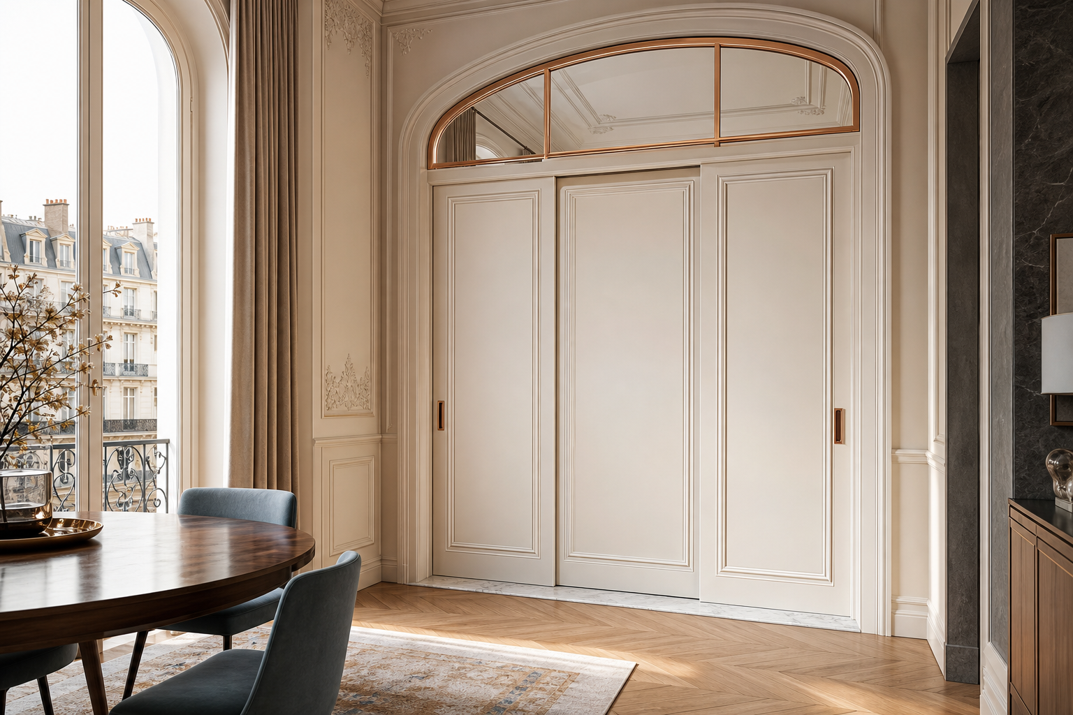 Suite de Puerta Interior Alabaster con Puerta Pivotante Clerestory Bronce perspectiva interior